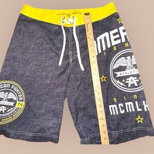 American Fighter Board Shorts Mens Size 34 Gray Yellow Swim Trunks